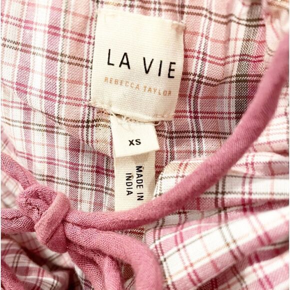 La Vie REBECCA TAYLOR Pink plaid  Midi Dress XS Cottagecore Prairie - Picture 9 of 11